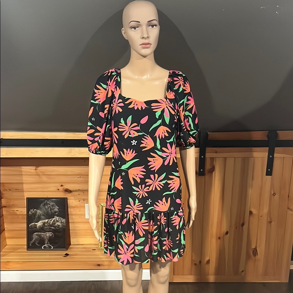 Orange and Pink Puff Sleeve Mini Sundress